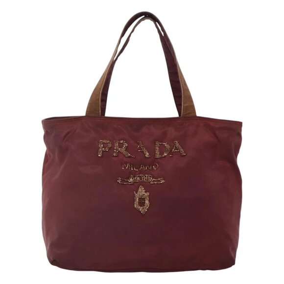 PRADA Hand Bag Nylon Bordeaux Silver Auth bs27436 - Picture 1 of 16